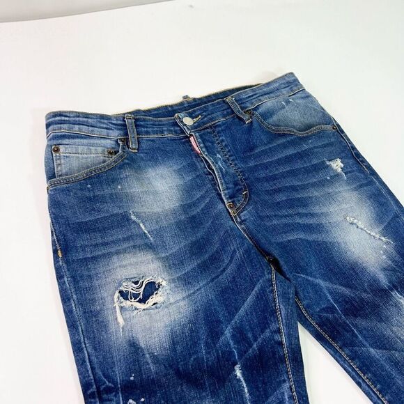 Dsquared2 Jeans Mens 46 Blue Wash Distressed Straight Relaxed Paint Splatter - Picture 5 of 12